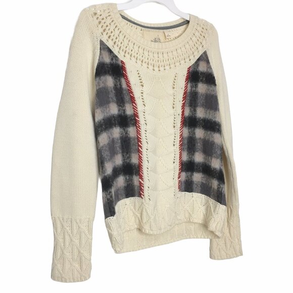 Anthropologie Angel of the North Sweater Plaid Open Knit Accents Wool Lambswool - Picture 11 of 11